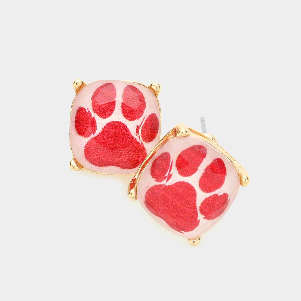 Sensibling Corp. - Paw Accented Square Stud Earrings: Orange