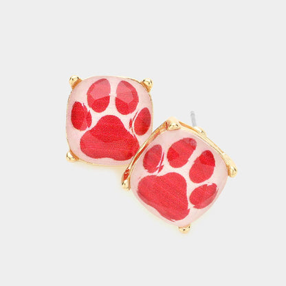 Sensibling Corp. - Paw Accented Square Stud Earrings: Orange