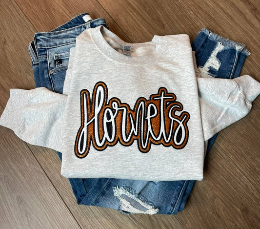 Double E Creations - Double Layered Glitter Spirit Applique sweatshirt: XL