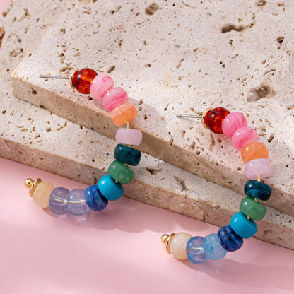 JOSSLYN by wall to wall - Rainbow Beaded Hoop Earrings | 80E61634: MULTI