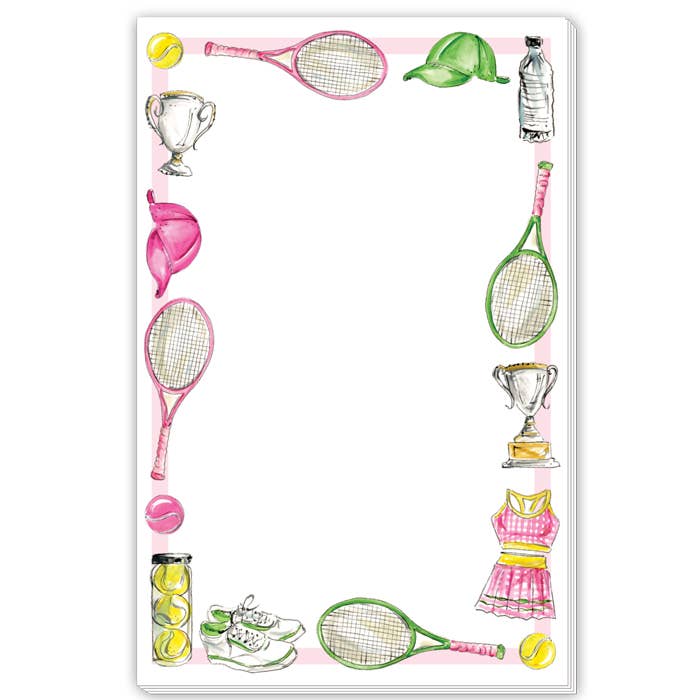 RosanneBeck Collections - Hand Painted Pink Tennis Icons Border Large Notepad