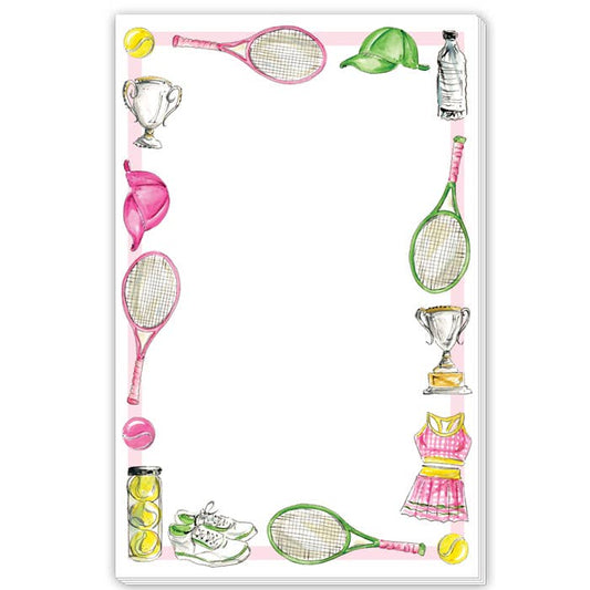 RosanneBeck Collections - Hand Painted Pink Tennis Icons Border Large Notepad