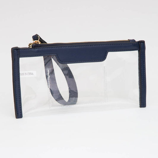 Clear Flap Wristlet Pouch / Clutch Bag: NAVY