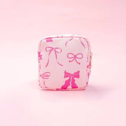 Rock Paper Scissors - Pink Bows Nylon Cosmetic Zipper Bag: Medium