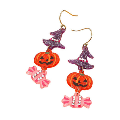 Halloween Candy Pumpkin Link Drop Dangle Earrings