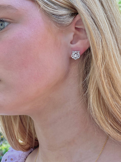 Steele Sloan Designs - Cute Tiger Earrings, Tiger Football Gift, Gold Stud Earrings: Gold