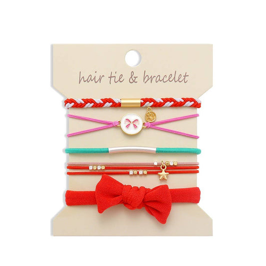 Red - JOSSLYN by wall to wall - BOHO DUAL FUNCTION KNOT BRACELET HAIR TIES