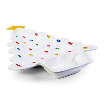 14" Platter with Dip Dish Base - White