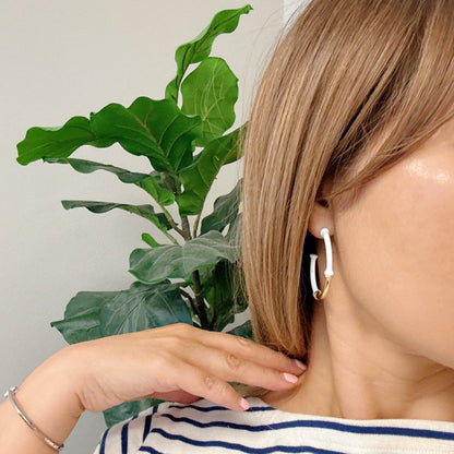 Ellison+Young - Color Coated Bamboo Hoop Earrings: White