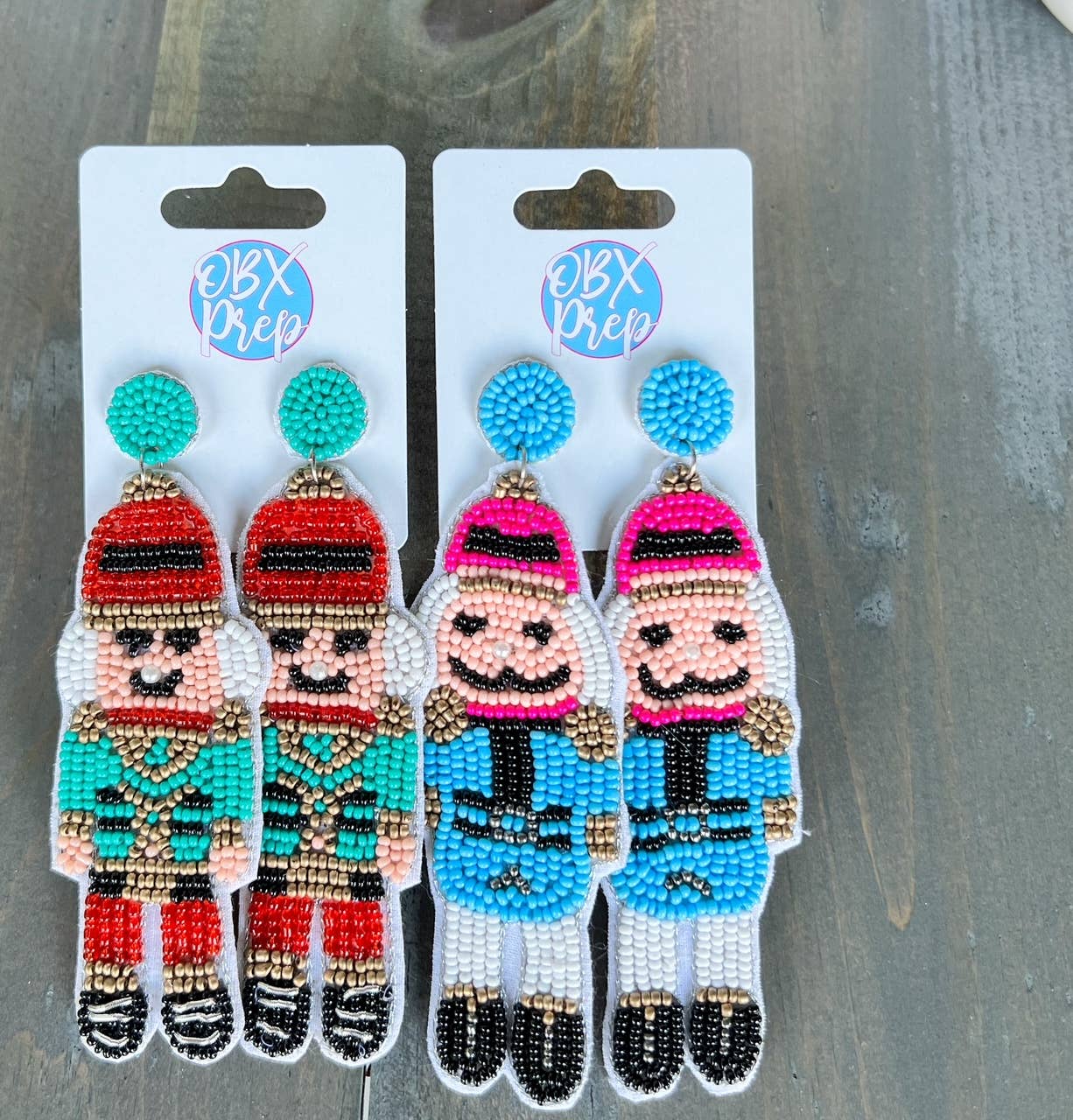 OBX Prep - Turquoise Nutcracker Christmas Beaded Dangle Earrings