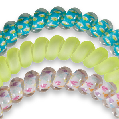 TELETIES - Tennis - Small Spiral Hair Coils, Hair Ties, 3-pack