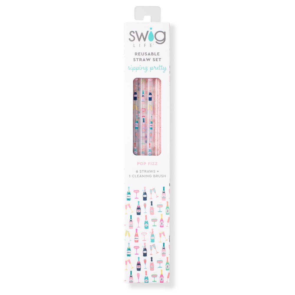 Swig Life - Pop Fizz + Pink Glitter Reusable Straw Set