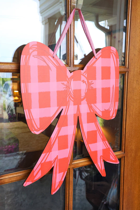 Doodles By Rebekah - Red and Pink Gingham Bow Doorhanger