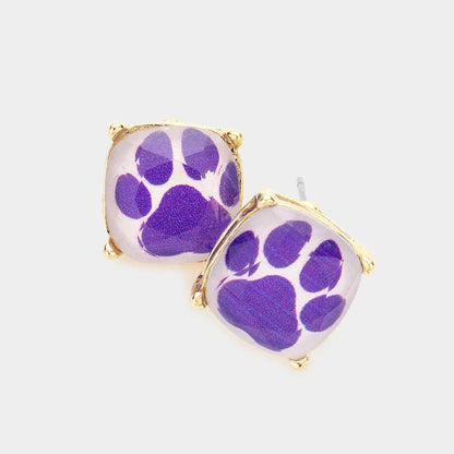 Sensibling Corp. - Paw Accented Square Stud Earrings: Orange
