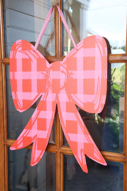 Doodles By Rebekah - Red and Pink Gingham Bow Doorhanger