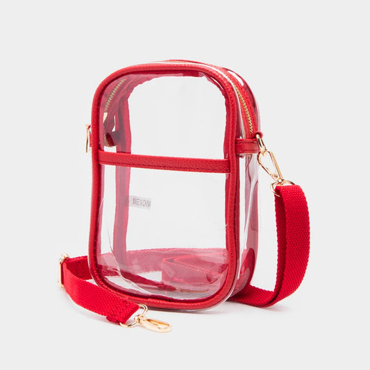 Clear Transparent Rectangle Crossbody Bag: Red