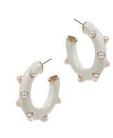 Prep Obsessed Wholesale - Dotted Pearl & Enamel Open Hoops: White