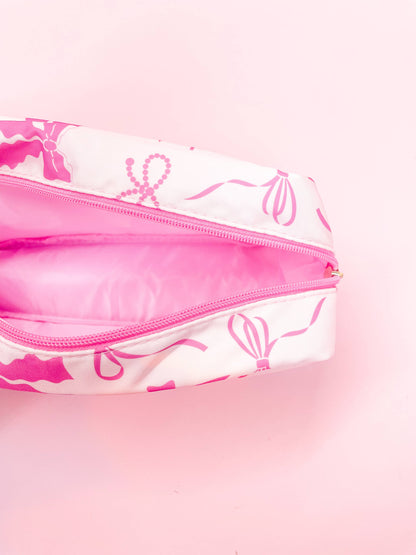 Rock Paper Scissors - Pink Bows Nylon Cosmetic Zipper Bag: Medium