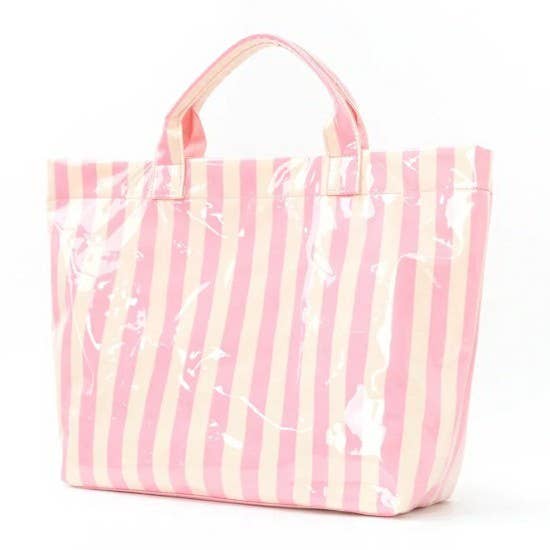 JOSSLYN by wall to wall - Large Striped Vinyl Tote Bags | 40P595: PINK GREEN