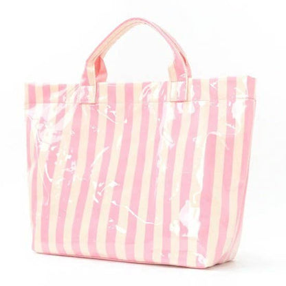 JOSSLYN by wall to wall - Large Striped Vinyl Tote Bags | 40P595: PINK GREEN