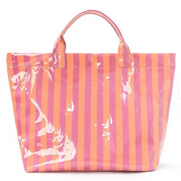 JOSSLYN by wall to wall - Large Striped Vinyl Tote Bags | 40P595: PINK GREEN