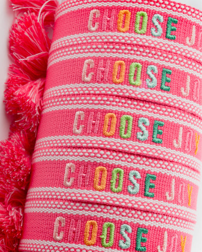 Cleary Lane - Colorful Embroidered Bracelets: Hot Pink | Be Kind