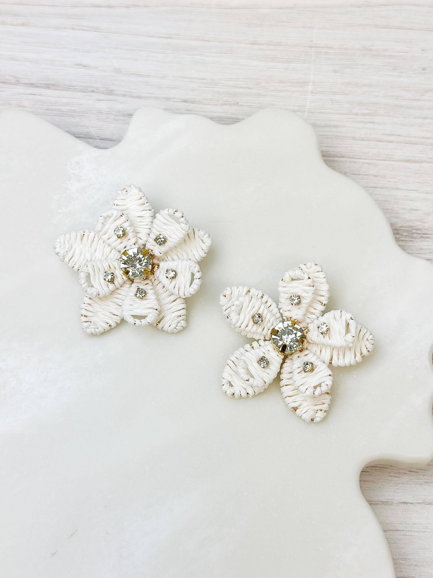 Prep Obsessed Wholesale - Rhinestone Raffia Flower Statement Earrings: Pink