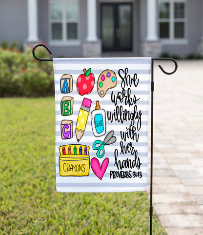The Navy Knot - Back To School Garden Flag - Teacher Proverbs: 12" x 18" - Double-Sided