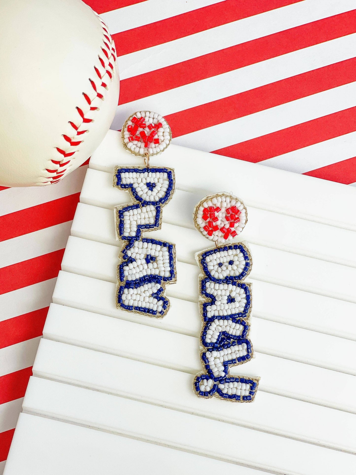 Prep Obsessed Wholesale - 'Play Ball' Baseball Beaded Dangle Earrings