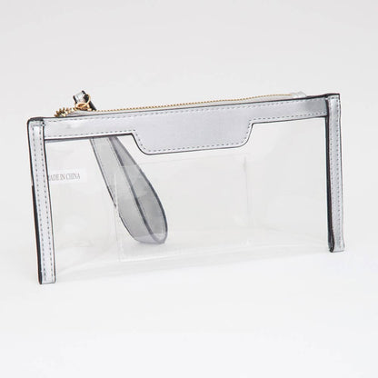 Clear Flap Wristlet Pouch / Clutch Bag: NAVY