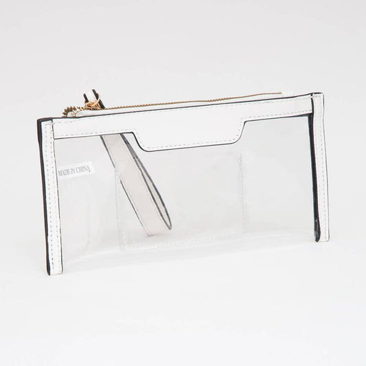 Clear  Flap Wristlet Pouch / Clutch Bag: White