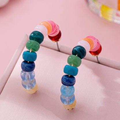 JOSSLYN by wall to wall - Rainbow Beaded Hoop Earrings | 80E61634: MULTI