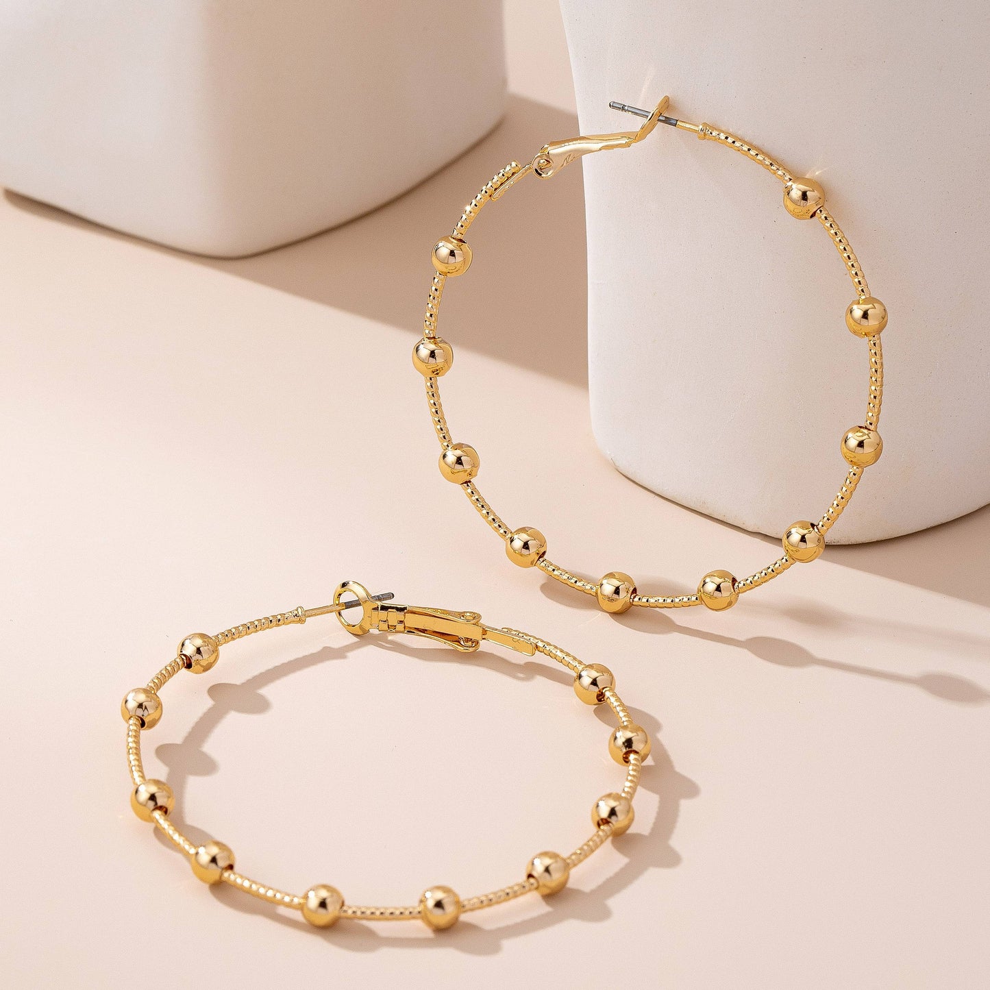 JOSSLYN by wall to wall - Classic Gold Ball Beaded Station Hoop Earrings | 80E61576: GOLD