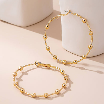JOSSLYN by wall to wall - Classic Gold Ball Beaded Station Hoop Earrings | 80E61576: GOLD