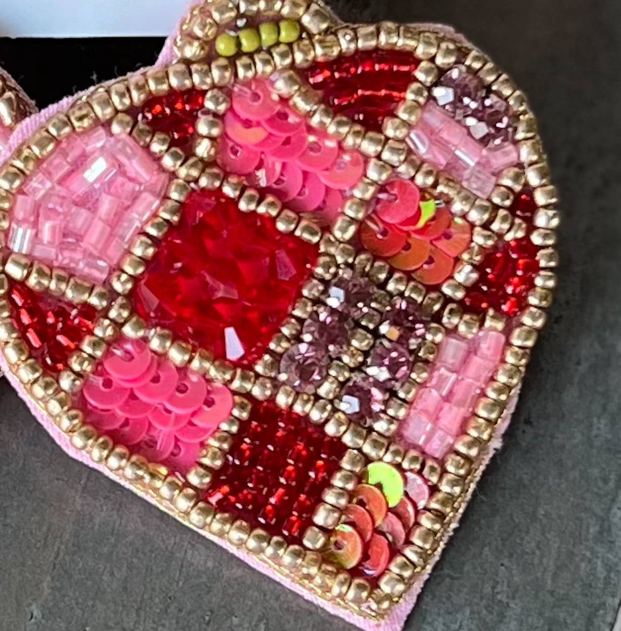 OBX Prep - Glam Pink and Red Heart Beaded Sequin Earrings