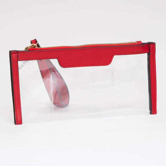Clear Flap Wristlet Pouch / Clutch Bag: Red