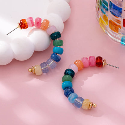JOSSLYN by wall to wall - Rainbow Beaded Hoop Earrings | 80E61634: MULTI