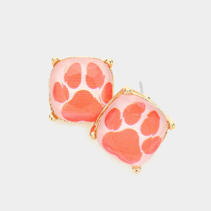 Sensibling Corp. - Paw Accented Square Stud Earrings: Orange