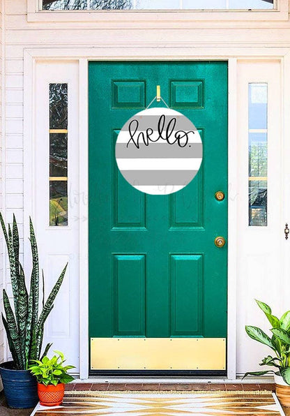 Doodles By Rebekah - Interchangeable Door Hangers for Attachments!: Round Welcome. (Tan Stripes)
