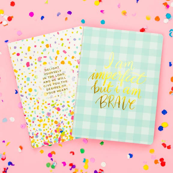 Taylor Elliott Designs - Notebook Set - Bible Verse - Confetti + Gingham - 2 Pc Set