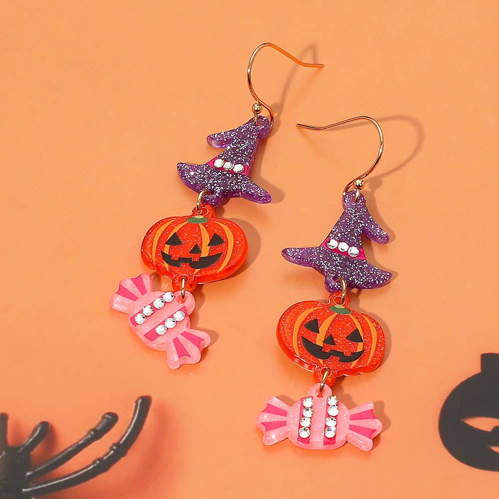 Halloween Candy Pumpkin Link Drop Dangle Earrings