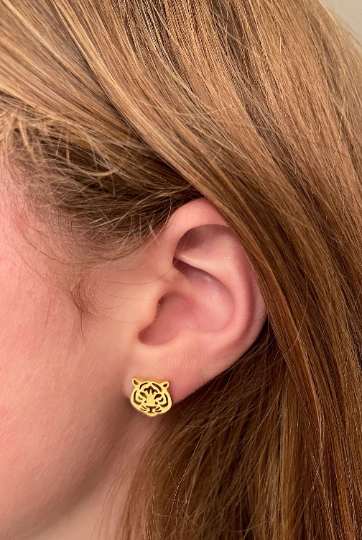 Steele Sloan Designs - Cute Tiger Earrings, Tiger Football Gift, Gold Stud Earrings: Gold