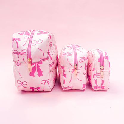 Rock Paper Scissors - Pink Bows Nylon Cosmetic Zipper Bag: Medium