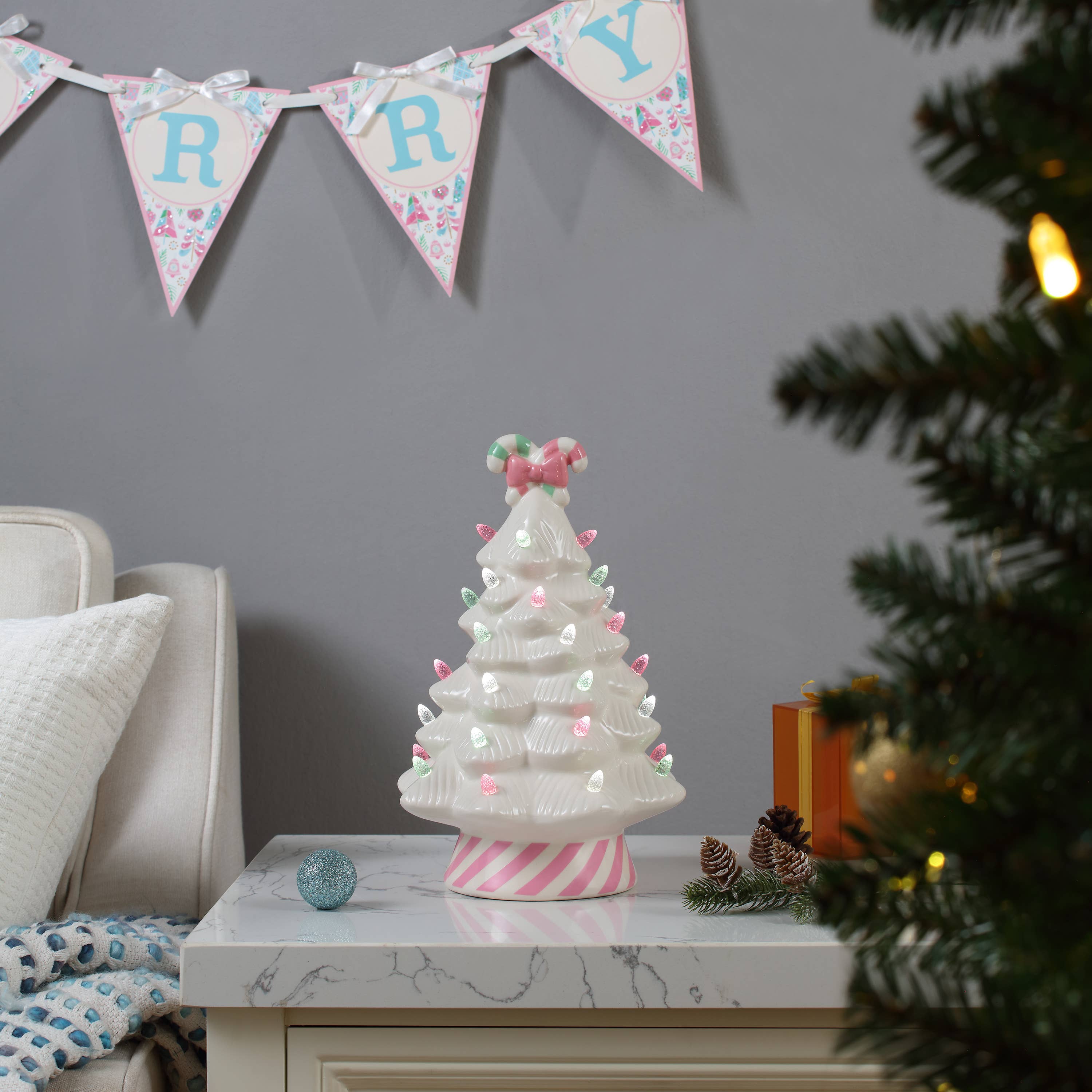 Mr. Christmas 12 in. Nostalgic Ceramic Pink Candy Cane Tree - Thumbnail 3