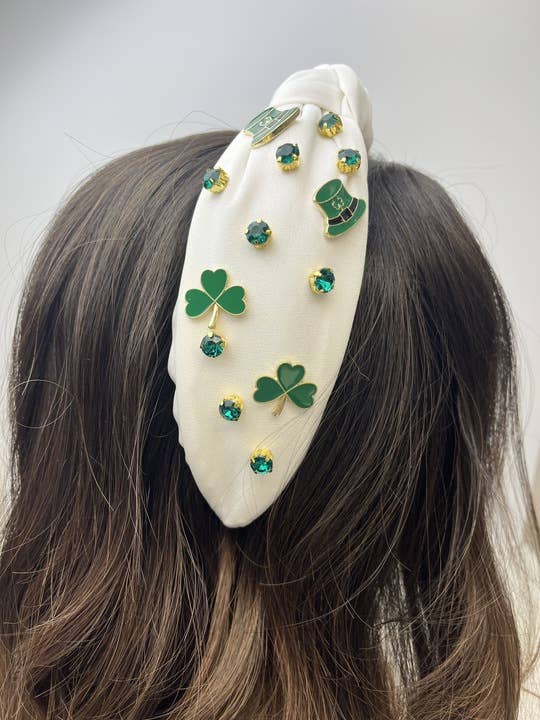 Prep Obsessed Wholesale - St Patrick’s Charm Embellished Headband - White