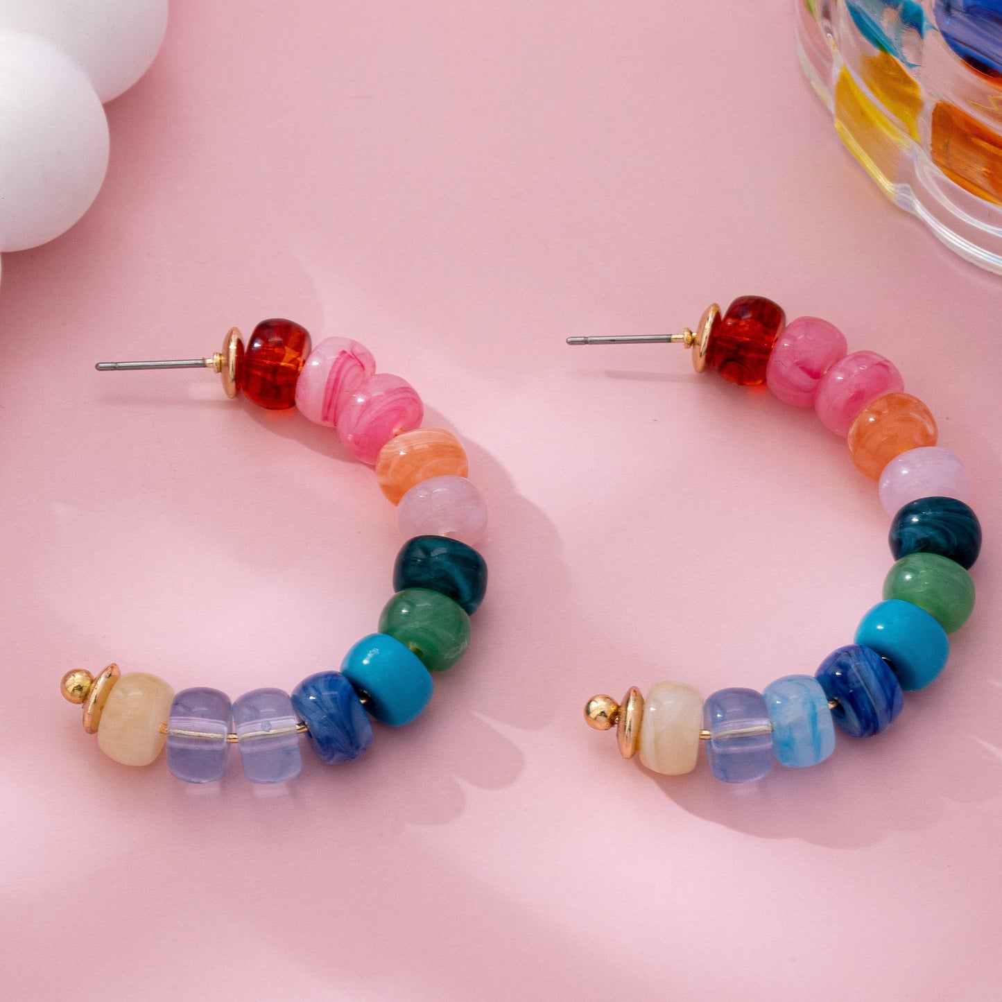 JOSSLYN by wall to wall - Rainbow Beaded Hoop Earrings | 80E61634: MULTI