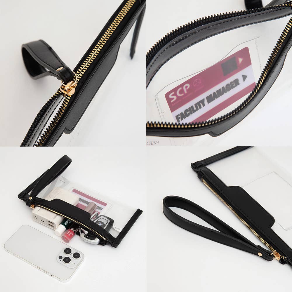 Clear  Flap Wristlet Pouch / Clutch Bag: White