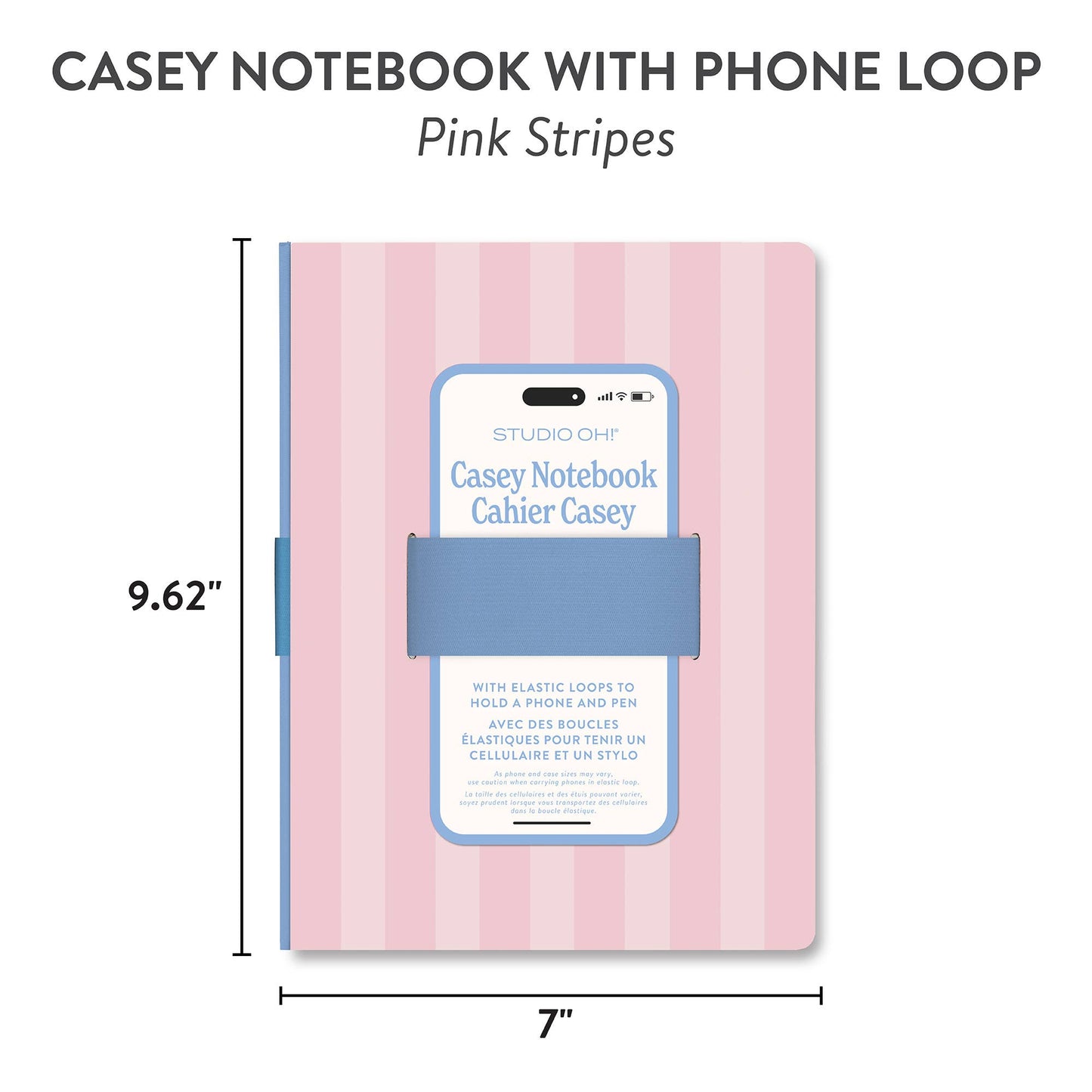 Studio Oh! - Pink Stripes Casey Notebook with Phone Loop