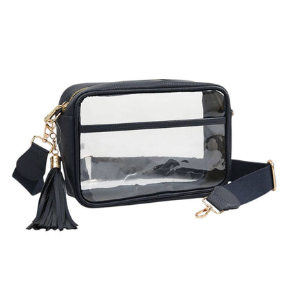 Transparent Rectangular Crossbody Bag: Clear,Navy