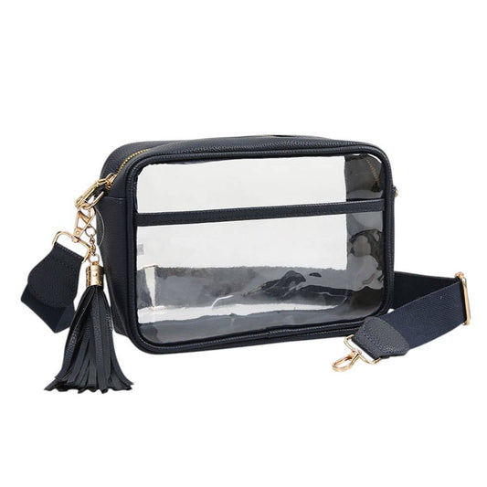 Transparent Rectangular Crossbody Bag: Clear,Navy
